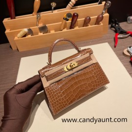 Hermes kelly20 Alligateor 89 /Black (Noir) Gold Hardware Full Handmade kellymini-103