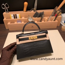 Hermes kelly20 Alligateor crocodile W0 /Vert Bosphore Silver Hardware Full Handmade kellymini-106