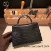 Hermes kelly20 Alligateor crocodile W0 /Vert Bosphore Silver Hardware Full Handmade kellymini-106