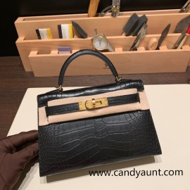 Hermes kelly20 Matte Mini Kelly Alligateor crocodile 5P /Pink Gold Hardware Full Handmade kellymini-109