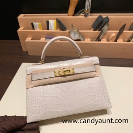 Hermes kelly20 Matte Mini Kelly Alligateor crocodile 89 /Black (Noir) Gold Hardware Full Handmade kellymini-110