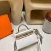  Silver Hardware   01 White&18/Étoupe Grey Epsom   Full Handmade  Kelly mini  