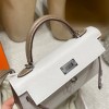  Silver Hardware   01 White&18/Étoupe Grey Epsom   Full Handmade  Kelly mini  