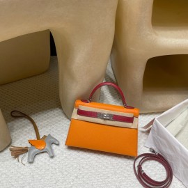  Silver Hardware   93/ Orange & K1/ Rouge Grenat  Epsom   Full Handmade   Kelly mini 