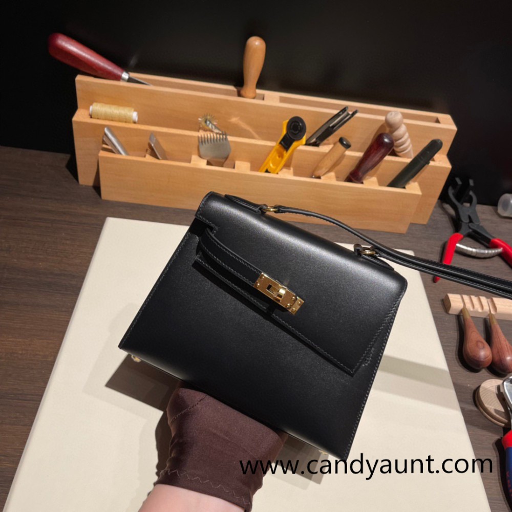 89/Black (Noir)   Gold Hardware  Double-Sided Kelly Irregular Design Veau Epson  box 