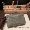  81 /Gris Tourterelle Silver Hardware  kelly pochette  Alligateor