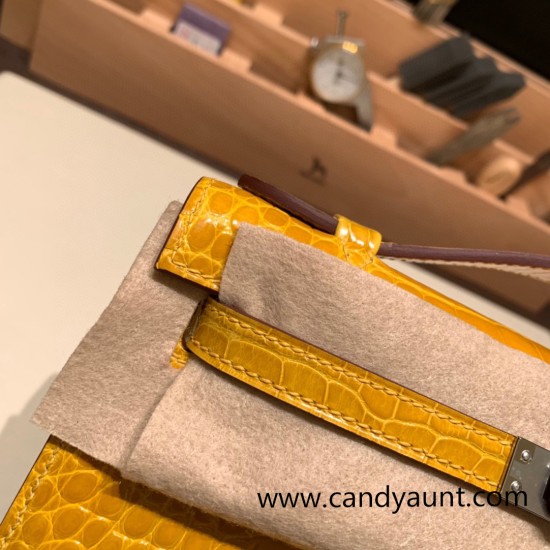 Hermes Kelly pochette Alligateor 9D /Jaune Ambre Silver Hardware Pochette--002 Hermes Kelly pochette Alligateor 9D /Jaune Ambre Silver Hardware Pochette--002