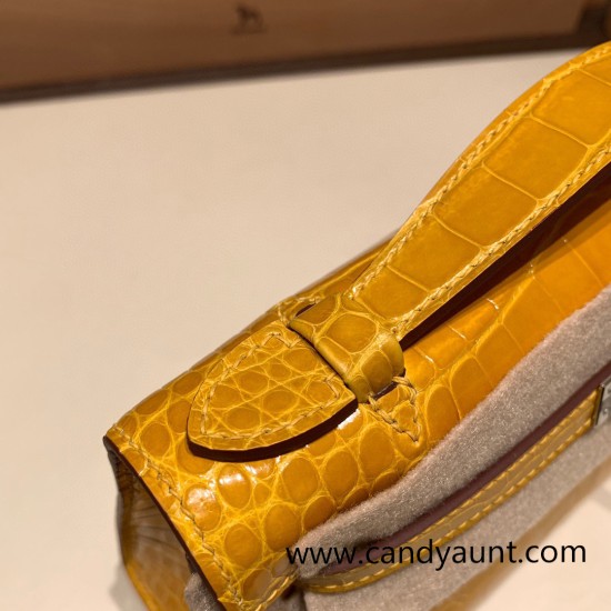 Hermes Kelly pochette Alligateor 9D /Jaune Ambre Silver Hardware Pochette--002 Hermes Kelly pochette Alligateor 9D /Jaune Ambre Silver Hardware Pochette--002