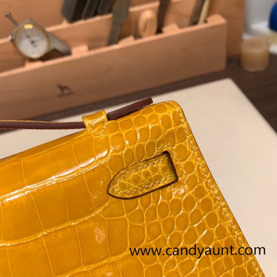 Hermes Kelly pochette Alligateor 9D /Jaune Ambre Silver Hardware Pochette--002 Hermes Kelly pochette Alligateor 9D /Jaune Ambre Silver Hardware Pochette--002