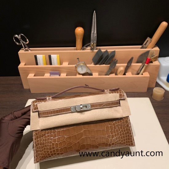 Hermes Kelly pochette Crocodile 17 / Ficelle Silver Hardware Pochette--004 Hermes Kelly pochette Crocodile 17 / Ficelle Silver Hardware Pochette--004