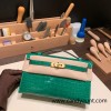 6Q/ Vert Emeraude Gold Hardware  kelly pochette  Crocodile Alligator 