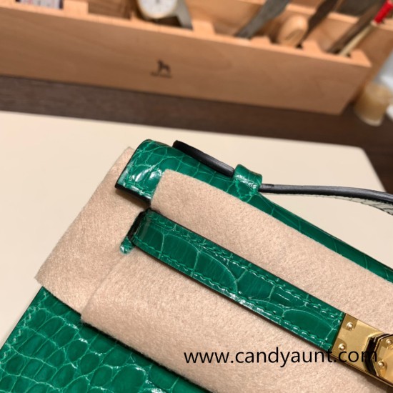 Hermes Kelly pochette Crocodile Alligator 6Q/ Vert Emeraude Gold Hardware Pochette--005 Hermes Kelly pochette Crocodile Alligator 6Q/ Vert Emeraude Gold Hardware Pochette--005