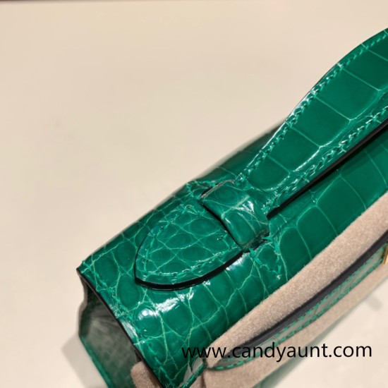 Hermes Kelly pochette Crocodile Alligator 6Q/ Vert Emeraude Gold Hardware Pochette--005 Hermes Kelly pochette Crocodile Alligator 6Q/ Vert Emeraude Gold Hardware Pochette--005