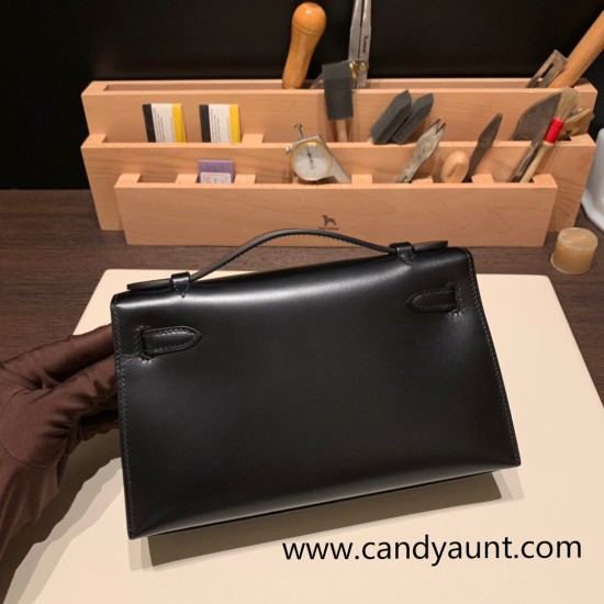 Hermes Kelly pochette box 89/ Black (Noir) Silver Hardware Pochette--007 Hermes Kelly pochette box 89/ Black (Noir) Silver Hardware Pochette--007