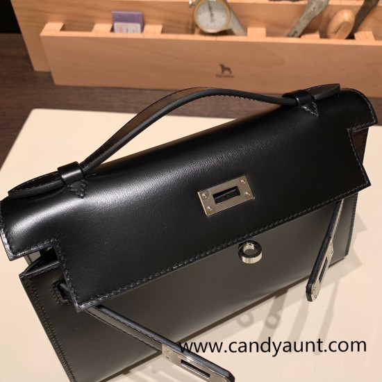 Hermes Kelly pochette box 89/ Black (Noir) Silver Hardware Pochette--007 Hermes Kelly pochette box 89/ Black (Noir) Silver Hardware Pochette--007