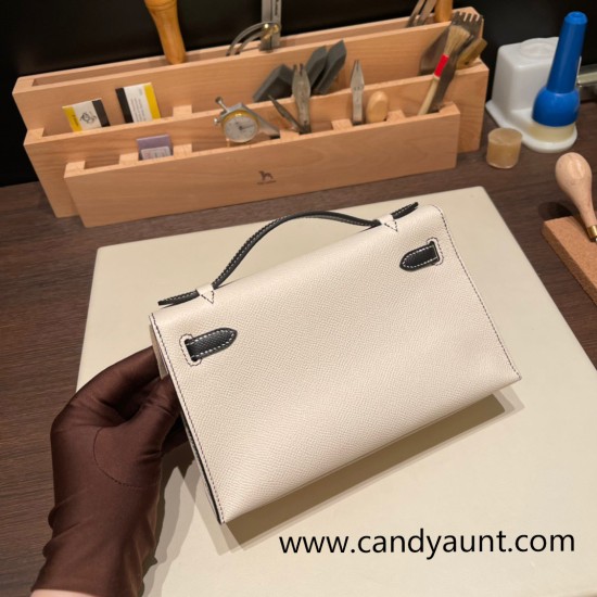 Hermes Kelly pochette Epsom 10/ Craie & 89 /Black (Noir) Silver Hardware Pochette--009 Hermes Kelly pochette Epsom 10/ Craie & 89 /Black (Noir) Silver Hardware Pochette--009
