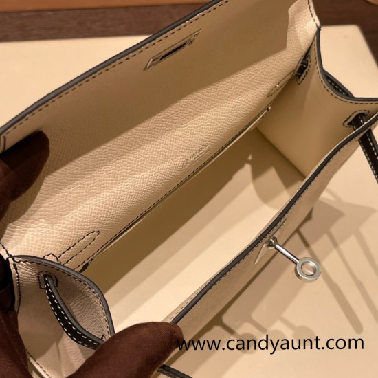 Hermes Kelly pochette Epsom 10/ Craie & 89 /Black (Noir) Silver Hardware Pochette--009 Hermes Kelly pochette Epsom 10/ Craie & 89 /Black (Noir) Silver Hardware Pochette--009