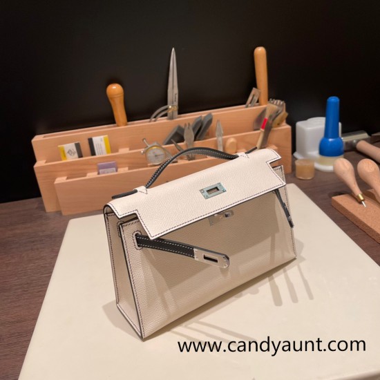 Hermes Kelly pochette Epsom 10/ Craie & 89 /Black (Noir) Silver Hardware Pochette--009 Hermes Kelly pochette Epsom 10/ Craie & 89 /Black (Noir) Silver Hardware Pochette--009