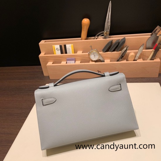 Hermes Kelly pochette epsom 4Z /Gris Mouette Silver Hardware Pochette--010 Hermes Kelly pochette epsom 4Z /Gris Mouette Silver Hardware Pochette--010
