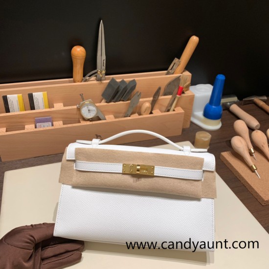 Hermes Kelly pochette epsom 01 /White (Blanc) Gold Hardware Pochette--011 Hermes Kelly pochette epsom 01 /White (Blanc) Gold Hardware Pochette--011
