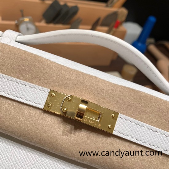 Hermes Kelly pochette epsom 01 /White (Blanc) Gold Hardware Pochette--011 Hermes Kelly pochette epsom 01 /White (Blanc) Gold Hardware Pochette--011