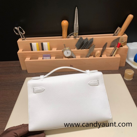 Hermes Kelly pochette epsom 01 /White (Blanc) Gold Hardware Pochette--011 Hermes Kelly pochette epsom 01 /White (Blanc) Gold Hardware Pochette--011