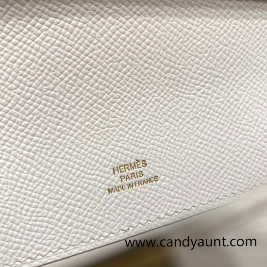 Hermes Kelly pochette epsom 01 /White (Blanc) Gold Hardware Pochette--011 Hermes Kelly pochette epsom 01 /White (Blanc) Gold Hardware Pochette--011
