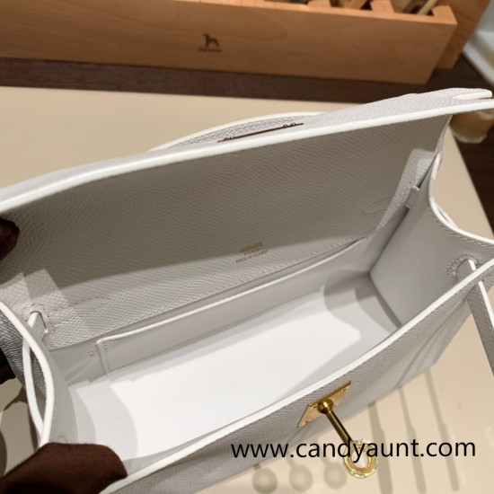 Hermes Kelly pochette epsom 01 /White (Blanc) Gold Hardware Pochette--011 Hermes Kelly pochette epsom 01 /White (Blanc) Gold Hardware Pochette--011
