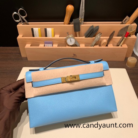 Hermes Kelly pochette epsom 7N /Celeste Gold Hardware Pochette--012 Hermes Kelly pochette epsom 7N /Celeste Gold Hardware Pochette--012