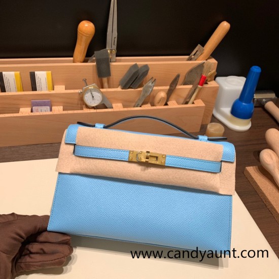 Hermes Kelly pochette epsom 7N /Celeste Gold Hardware Pochette--012 Hermes Kelly pochette epsom 7N /Celeste Gold Hardware Pochette--012