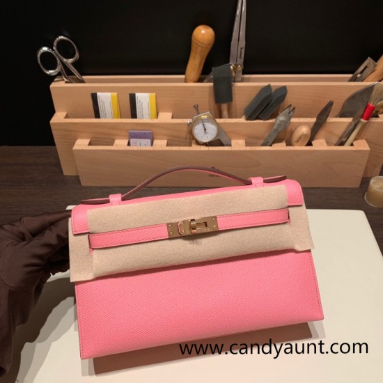 Hermes Kelly pochette Epsom 1Q/Rose Confetti Roseglod Hardware Pochette--013 Hermes Kelly pochette Epsom 1Q/Rose Confetti Roseglod Hardware Pochette--013