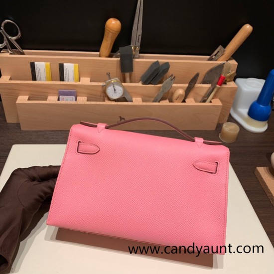 Hermes Kelly pochette Epsom 1Q/Rose Confetti Roseglod Hardware Pochette--013 Hermes Kelly pochette Epsom 1Q/Rose Confetti Roseglod Hardware Pochette--013