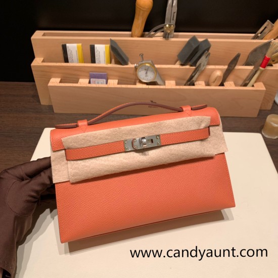 Hermes Kelly pochette Epsom 3L /Rose Tea Silver Hardware Pochette--014 Hermes Kelly pochette Epsom 3L /Rose Tea Silver Hardware Pochette--014