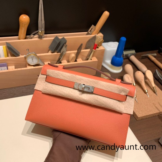 Hermes Kelly pochette Epsom 3L /Rose Tea Silver Hardware Pochette--014 Hermes Kelly pochette Epsom 3L /Rose Tea Silver Hardware Pochette--014