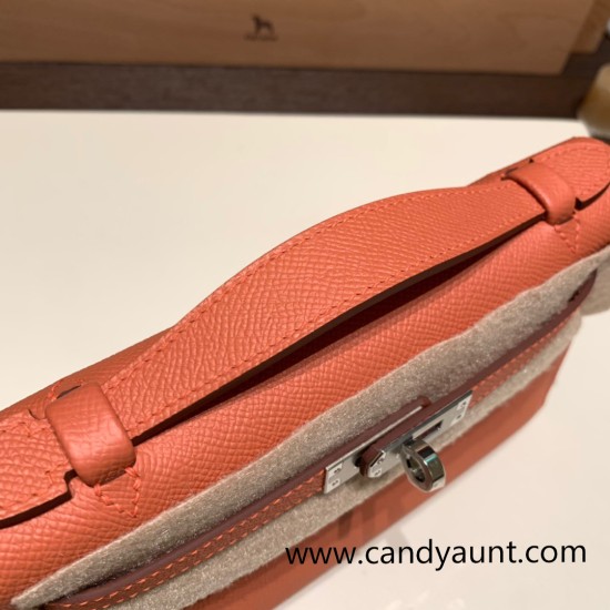 Hermes Kelly pochette Epsom 3L /Rose Tea Silver Hardware Pochette--014 Hermes Kelly pochette Epsom 3L /Rose Tea Silver Hardware Pochette--014