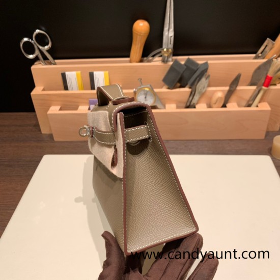Hermes Kelly pochette Epsom 18/Étoupe Grey Silver Hardware Pochette--021 Hermes Kelly pochette Epsom 18/Étoupe Grey Silver Hardware Pochette--021