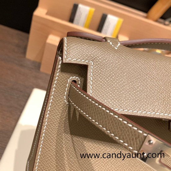 Hermes Kelly pochette Epsom 18/Étoupe Grey Silver Hardware Pochette--021 Hermes Kelly pochette Epsom 18/Étoupe Grey Silver Hardware Pochette--021