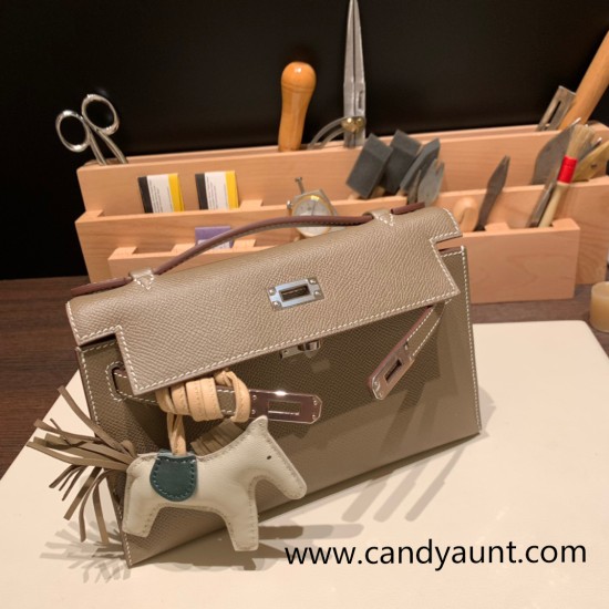 Hermes Kelly pochette Epsom 18/Étoupe Grey Silver Hardware Pochette--021 Hermes Kelly pochette Epsom 18/Étoupe Grey Silver Hardware Pochette--021