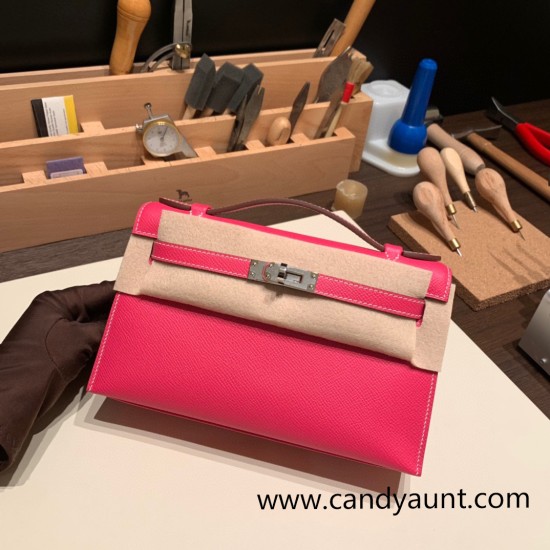 Hermes Kelly pochette epsom 8T /Rose Candy Silver Hardware Pochette--023 Hermes Kelly pochette epsom 8T /Rose Candy Silver Hardware Pochette--023