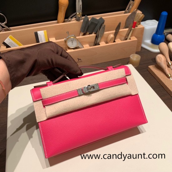 Hermes Kelly pochette epsom 8T /Rose Candy Silver Hardware Pochette--023 Hermes Kelly pochette epsom 8T /Rose Candy Silver Hardware Pochette--023