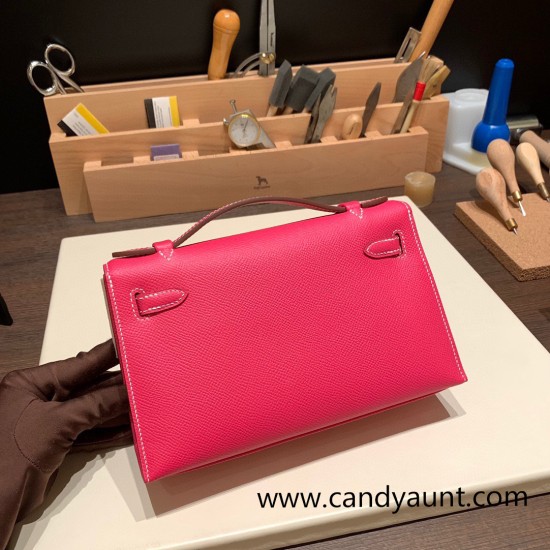 Hermes Kelly pochette epsom 8T /Rose Candy Silver Hardware Pochette--023 Hermes Kelly pochette epsom 8T /Rose Candy Silver Hardware Pochette--023
