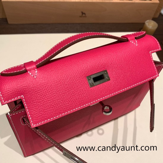 Hermes Kelly pochette epsom 8T /Rose Candy Silver Hardware Pochette--023 Hermes Kelly pochette epsom 8T /Rose Candy Silver Hardware Pochette--023
