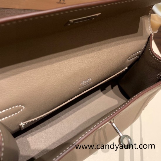 Hermes Kelly pochette swift 8C /Elephant Grey Silver Hardware Pochette--024 Hermes Kelly pochette swift 8C /Elephant Grey Silver Hardware Pochette--024