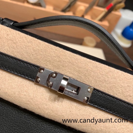 Hermes Kelly pochette swift 89 /Black (Noir) Silver Hardware Pochette--029 Hermes Kelly pochette swift 89 /Black (Noir) Silver Hardware Pochette--029