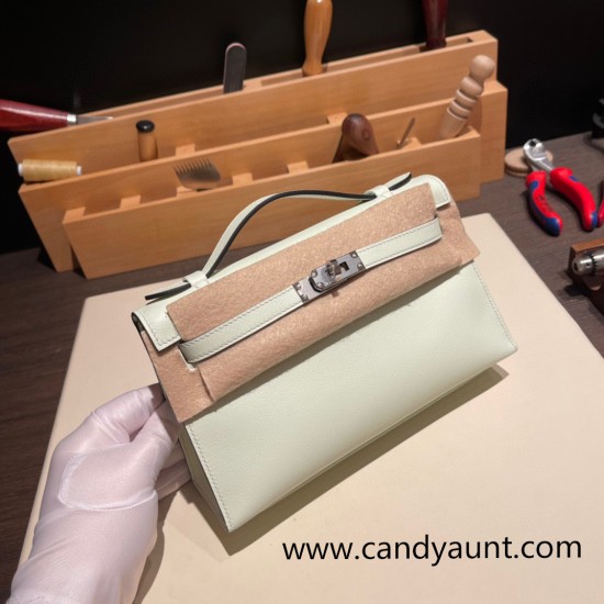Hermes Kelly pochette swift 0S vertdeau Silver Hardware Pochette--031 Hermes Kelly pochette swift 0S vertdeau Silver Hardware Pochette--031