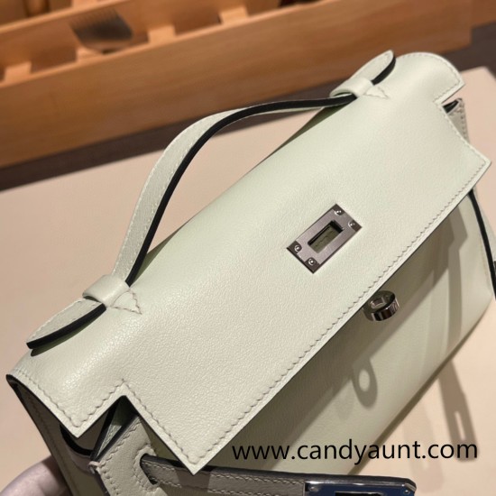 Hermes Kelly pochette swift 0S vertdeau Silver Hardware Pochette--031 Hermes Kelly pochette swift 0S vertdeau Silver Hardware Pochette--031