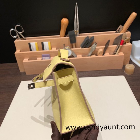 Hermes Kelly pochette swift 1Z /Jaune Poussin Silver Hardware Pochette--032 Hermes Kelly pochette swift 1Z /Jaune Poussin Silver Hardware Pochette--032