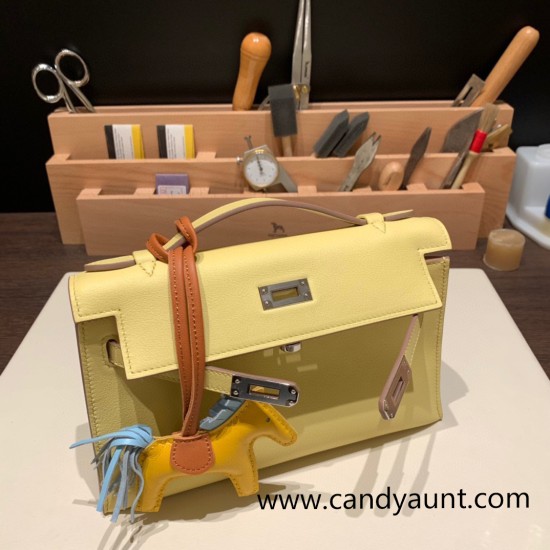 Hermes Kelly pochette swift 1Z /Jaune Poussin Silver Hardware Pochette--032 Hermes Kelly pochette swift 1Z /Jaune Poussin Silver Hardware Pochette--032