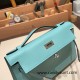 Hermes Kelly pochette swift 3P /Blue Atoll Silver Hardware Pochette--033 Hermes Kelly pochette swift 3P /Blue Atoll Silver Hardware Pochette--033