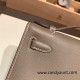Hermes Kelly pochette swift 18 /Étoupe Grey (Étoupe) Silver Hardware Pochette--036 Hermes Kelly pochette swift 18 /Étoupe Grey (Étoupe) Silver Hardware Pochette--036